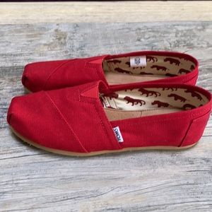 NWOT TOMS Red Alpargata Canvas slip ons
